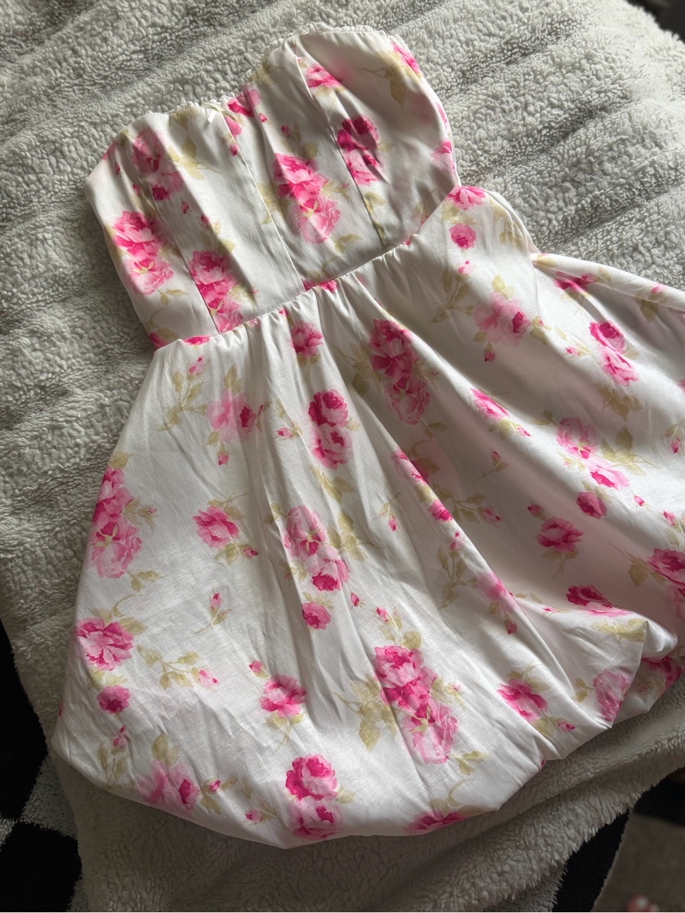 Altar'd State White Strapless Floral Dress with Pink Roses